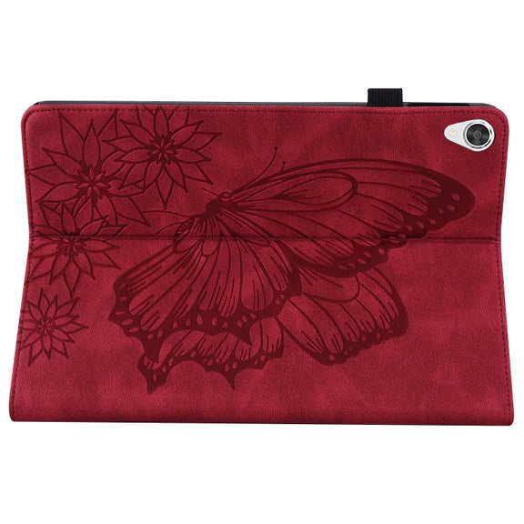 For Lenovo Tab P11 Big Butterfly Embossed Leather Tablet Case(Red)