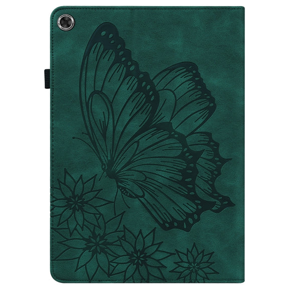 For Lenovo Tab M10 HD 2nd Gen Big Butterfly Embossed Leather Tablet Case(Green)