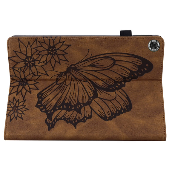 For Lenovo Tab M10 HD 2nd Gen Big Butterfly Embossed Leather Tablet Case(Brown)
