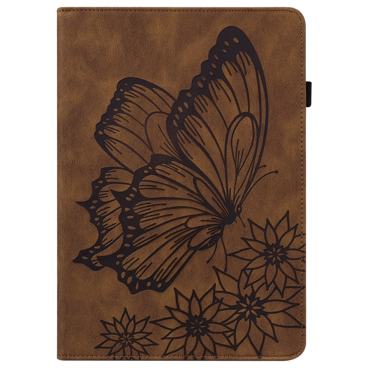 For Amazon Kindle Fire HD 10 / 10 Plus 2021 Big Butterfly Embossed Leather Tablet Case(Brown)