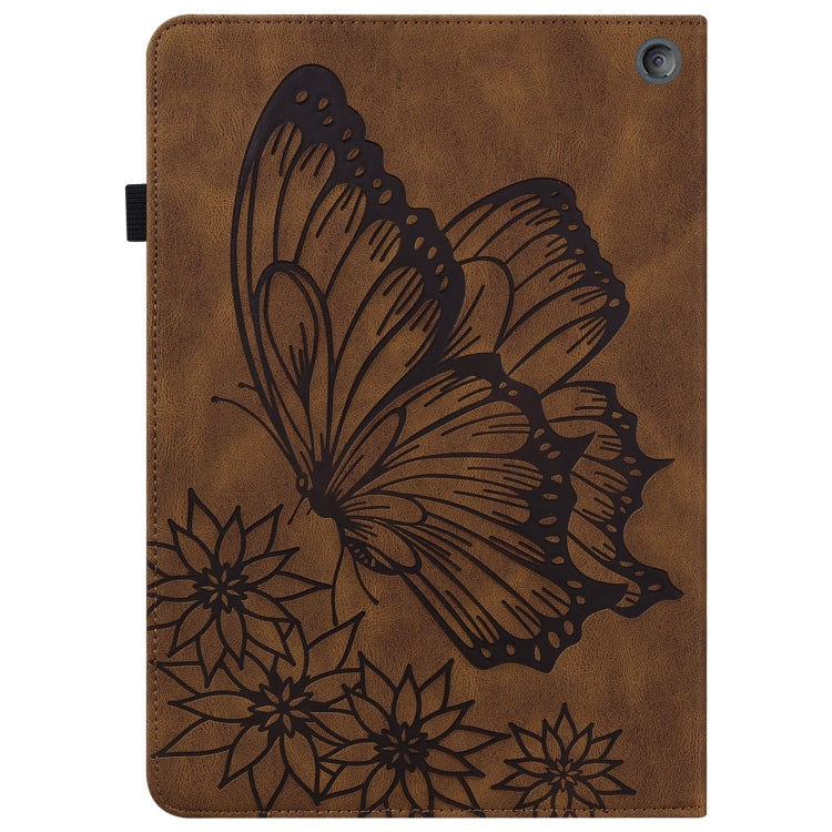 For Amazon Kindle Fire HD 10 / 10 Plus 2021 Big Butterfly Embossed Leather Tablet Case(Brown)
