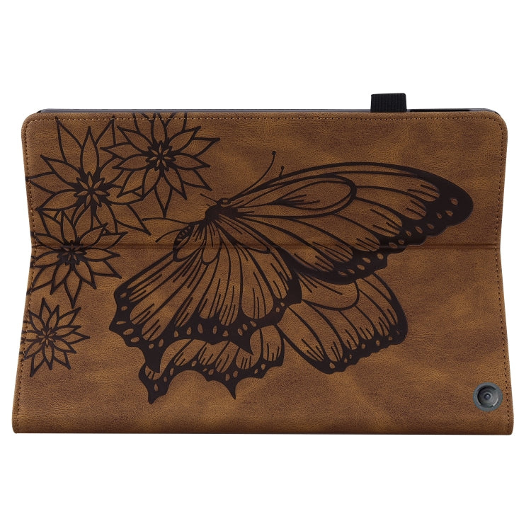 For Amazon Kindle Fire HD 10 / 10 Plus 2021 Big Butterfly Embossed Leather Tablet Case(Brown)