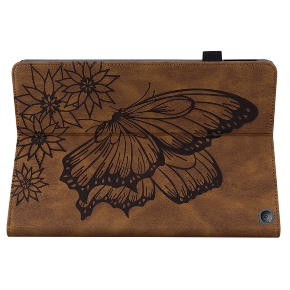 For Amazon Kindle Fire HD 10 / 10 Plus 2021 Big Butterfly Embossed Leather Tablet Case(Brown)