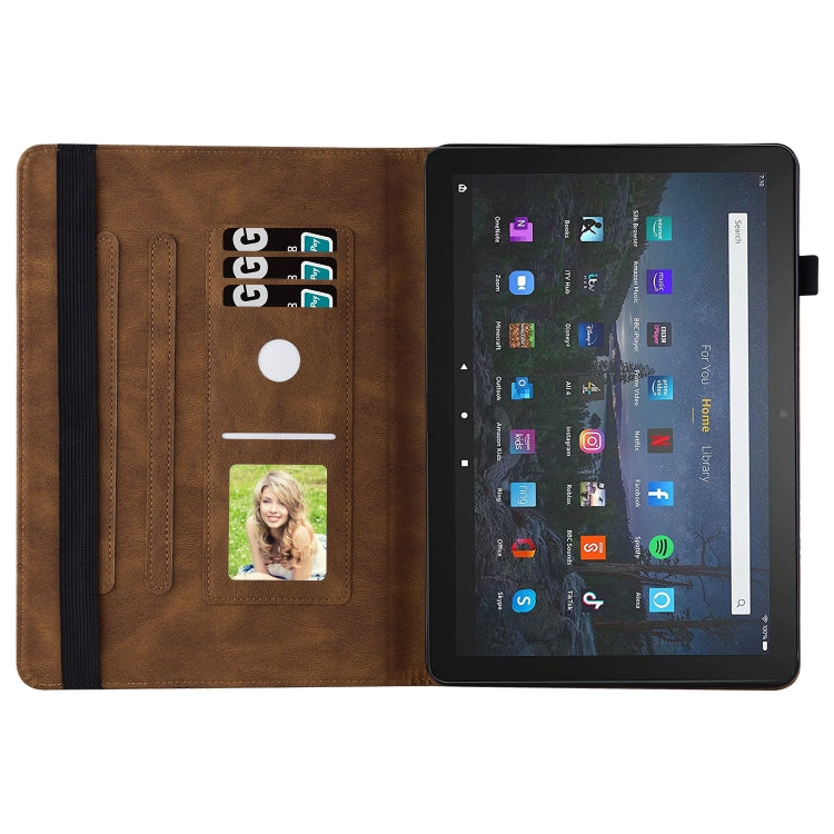 For Amazon Kindle Fire HD 10 / 10 Plus 2021 Big Butterfly Embossed Leather Tablet Case(Brown)