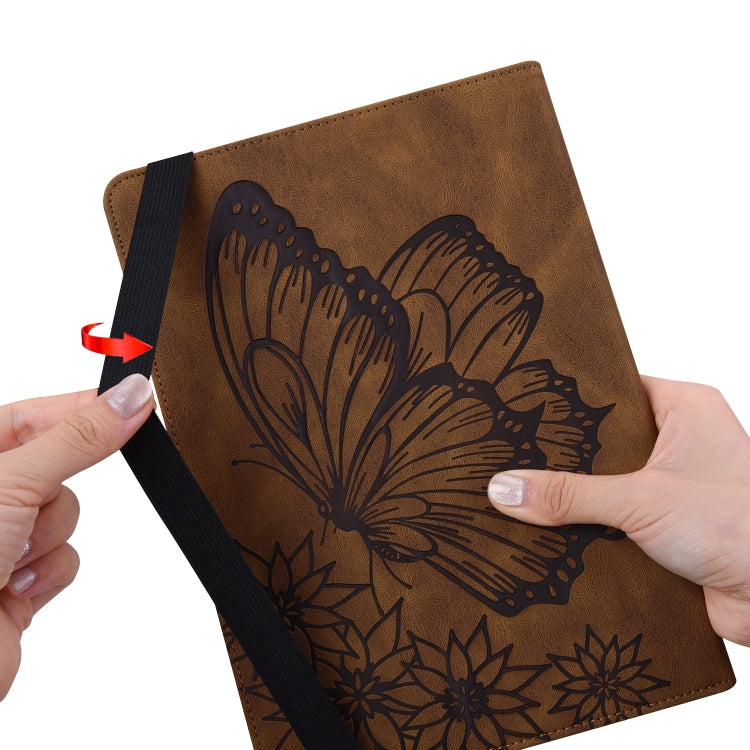 For Amazon Kindle Fire HD 10 / 10 Plus 2021 Big Butterfly Embossed Leather Tablet Case(Brown)