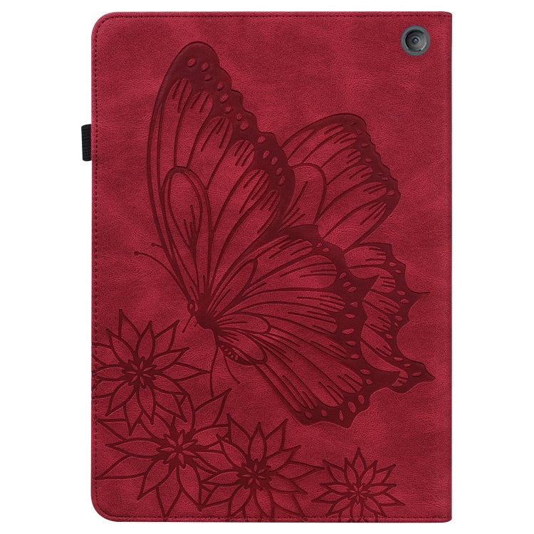 For Amazon Kindle Fire HD 10 / 10 Plus 2021 Big Butterfly Embossed Leather Tablet Case(Red)