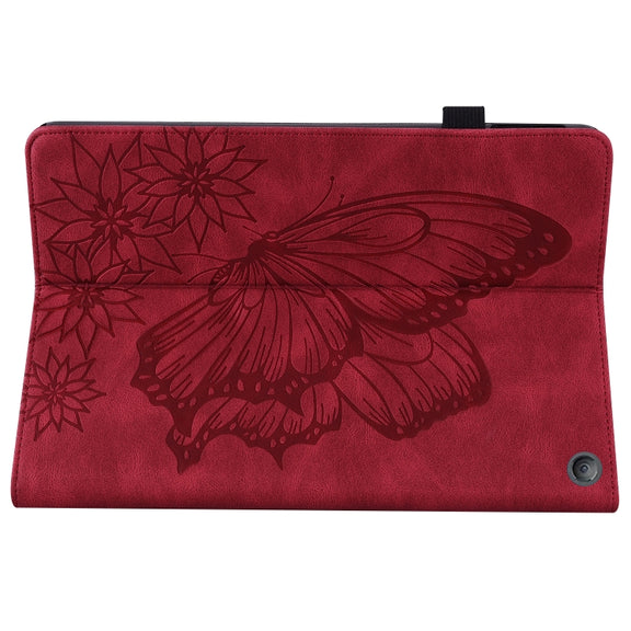 For Amazon Kindle Fire HD 10 / 10 Plus 2021 Big Butterfly Embossed Leather Tablet Case(Red)