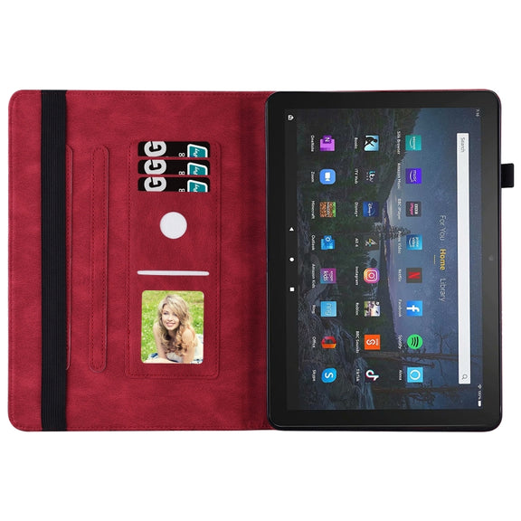 For Amazon Kindle Fire HD 10 / 10 Plus 2021 Big Butterfly Embossed Leather Tablet Case(Red)