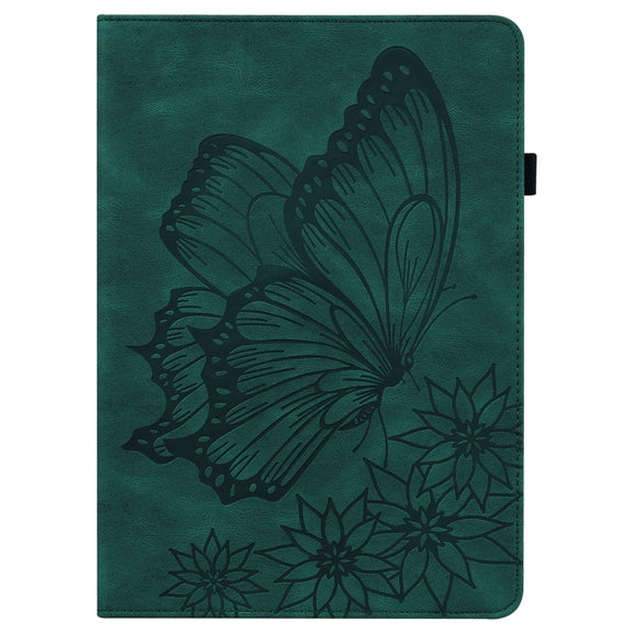 For Amazon Kindle Fire HD 10 2019 / 2017 Big Butterfly Embossed Smart Leather Tablet Case(Green)