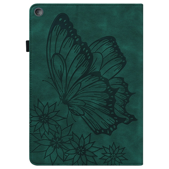 For Amazon Kindle Fire HD 10 2019 / 2017 Big Butterfly Embossed Smart Leather Tablet Case(Green)