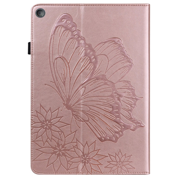 For Amazon Kindle Fire HD 10 2019 / 2017 Big Butterfly Embossed Smart Leather Tablet Case(Rose Gold)