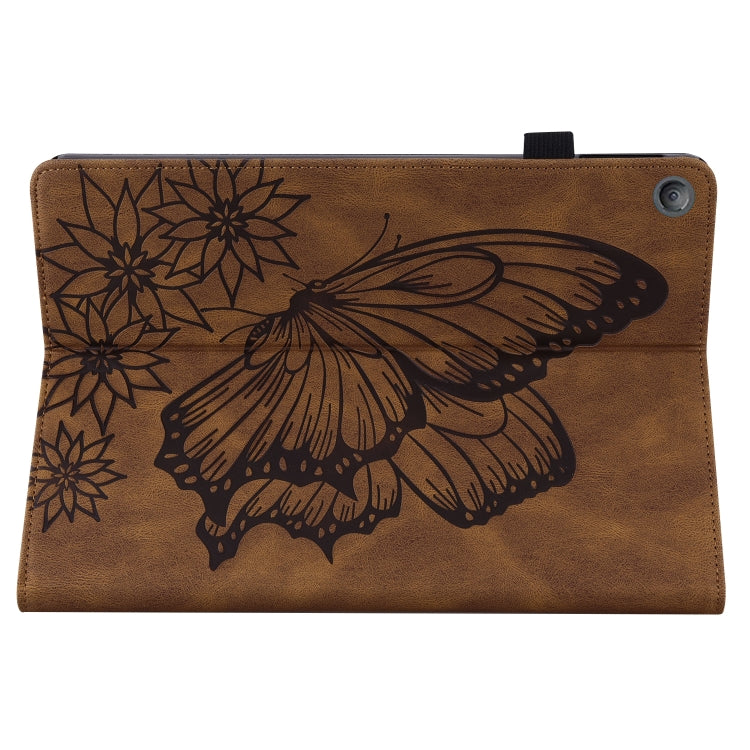 For Amazon Kindle Fire HD 10 2019 / 2017 Big Butterfly Embossed Smart Leather Tablet Case(Brown)