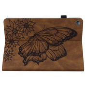 For Amazon Kindle Fire HD 10 2019 / 2017 Big Butterfly Embossed Smart Leather Tablet Case(Brown)