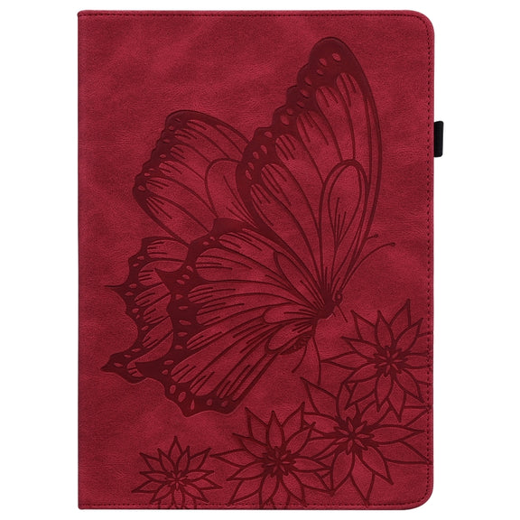For Amazon Kindle Fire HD 10 2019 / 2017 Big Butterfly Embossed Smart Leather Tablet Case(Red)