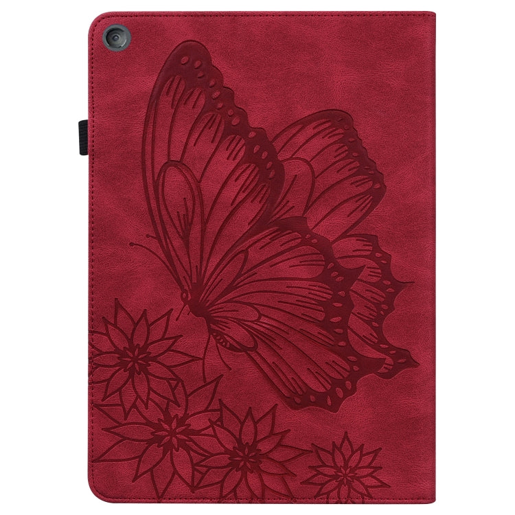 For Amazon Kindle Fire HD 10 2019 / 2017 Big Butterfly Embossed Smart Leather Tablet Case(Red)