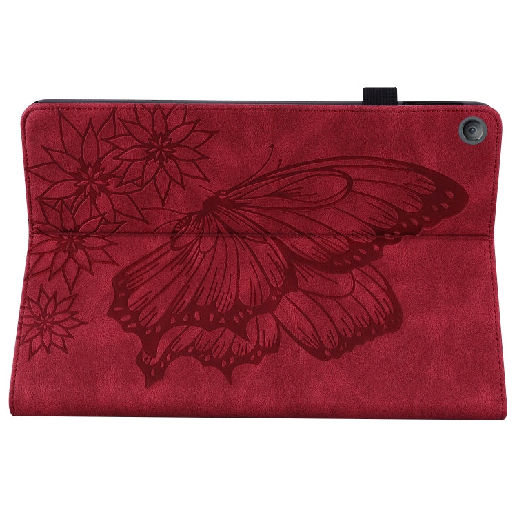 For Amazon Kindle Fire HD 10 2019 / 2017 Big Butterfly Embossed Smart Leather Tablet Case(Red)