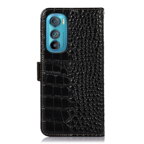 For Motorola Edge 30 5G Crocodile Top Layer Cowhide Leather Phone Case(Black)
