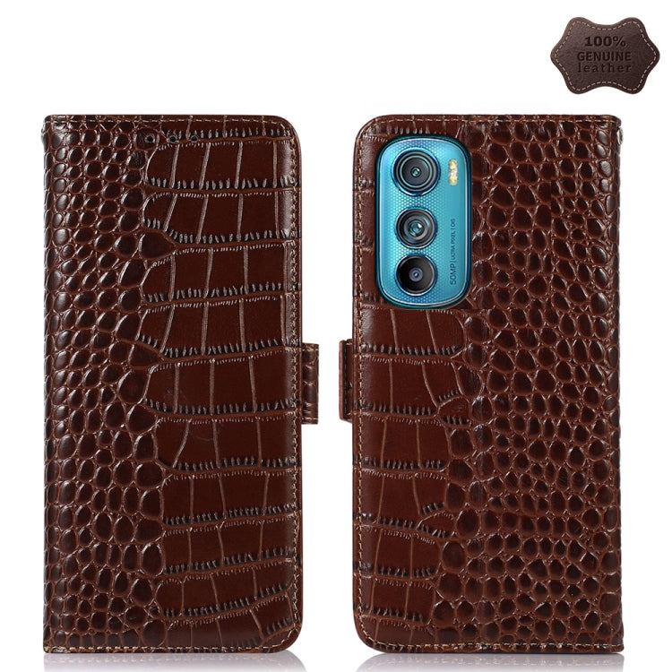 For Motorola Edge 30 5G Crocodile Top Layer Cowhide Leather Phone Case(Brown)