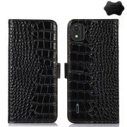 For Nokia C2 2nd Edition Crocodile Top Layer Cowhide Leather Phone Case(Black)