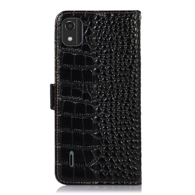 For Nokia C2 2nd Edition Crocodile Top Layer Cowhide Leather Phone Case(Black)