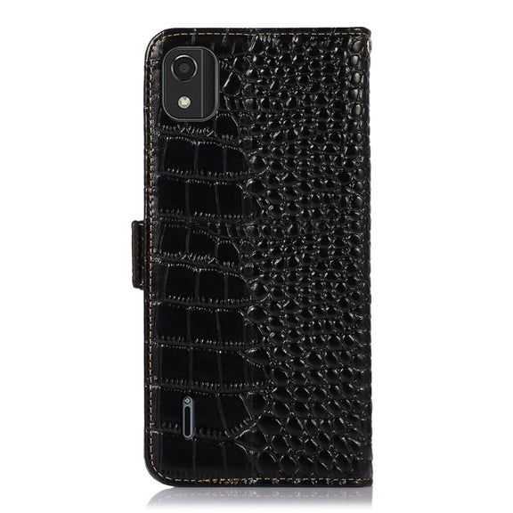 For Nokia C2 2nd Edition Crocodile Top Layer Cowhide Leather Phone Case(Black)