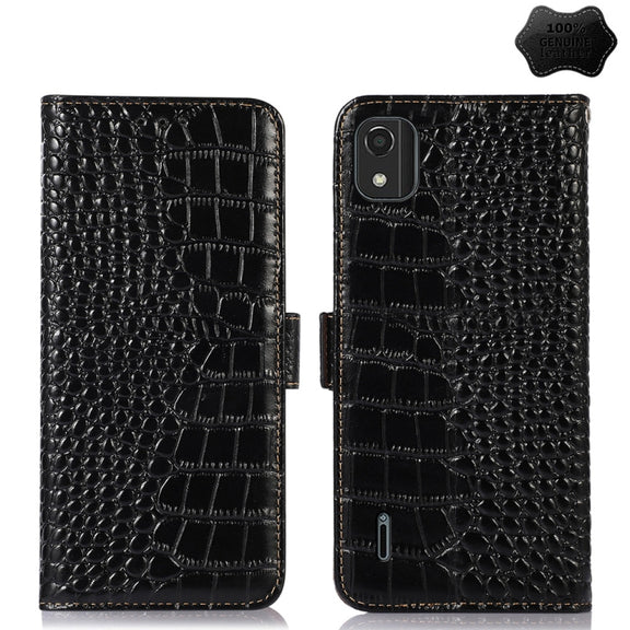 For Nokia C2 2nd Edition Crocodile Top Layer Cowhide Leather Phone Case(Black)