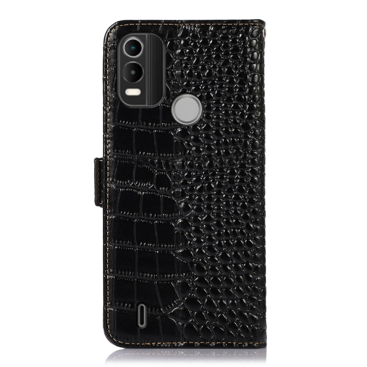 For Nokia C21 Plus Crocodile Top Layer Cowhide Leather Phone Case(Black)