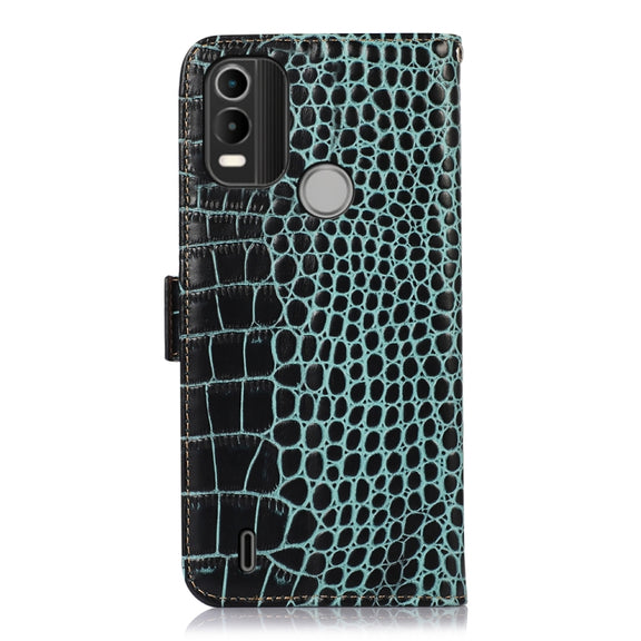 For Nokia C21 Plus Crocodile Top Layer Cowhide Leather Phone Case(Green)