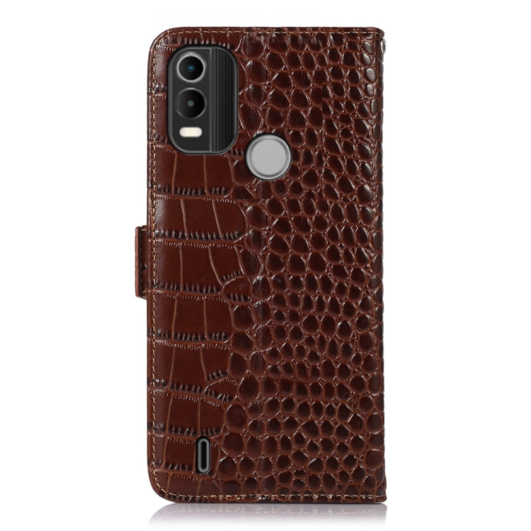 For Nokia C21 Plus Crocodile Top Layer Cowhide Leather Phone Case(Brown)