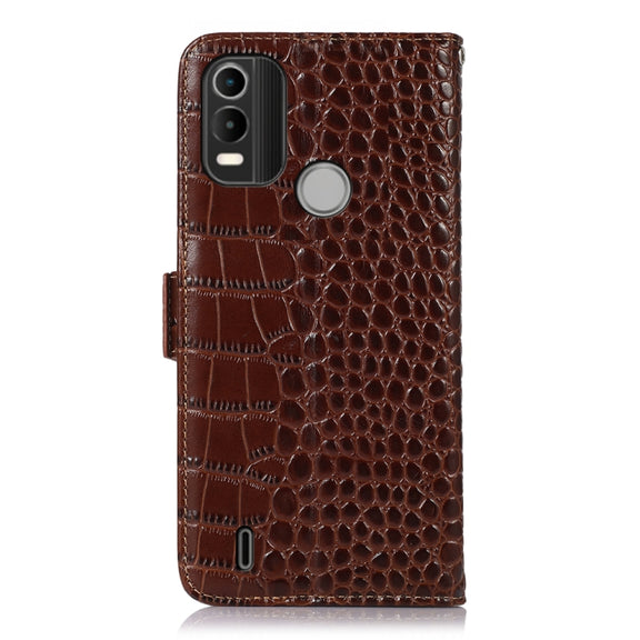 For Nokia C21 Plus Crocodile Top Layer Cowhide Leather Phone Case(Brown)