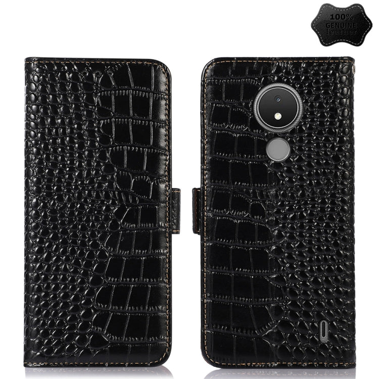 For Nokia C21 Crocodile Top Layer Cowhide Leather Phone Case(Black)