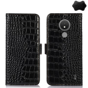 For Nokia C21 Crocodile Top Layer Cowhide Leather Phone Case(Black)