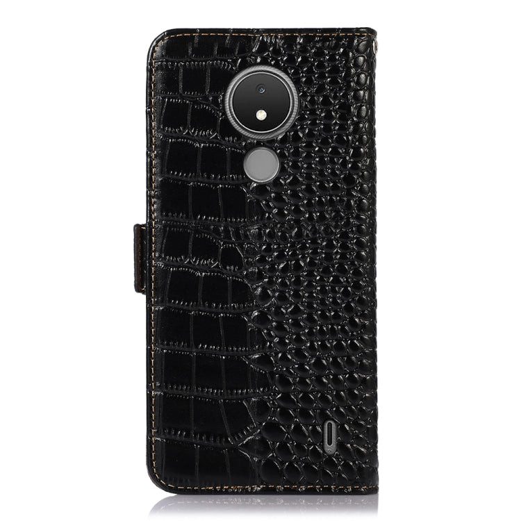 For Nokia C21 Crocodile Top Layer Cowhide Leather Phone Case(Black)
