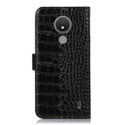 For Nokia C21 Crocodile Top Layer Cowhide Leather Phone Case(Black)
