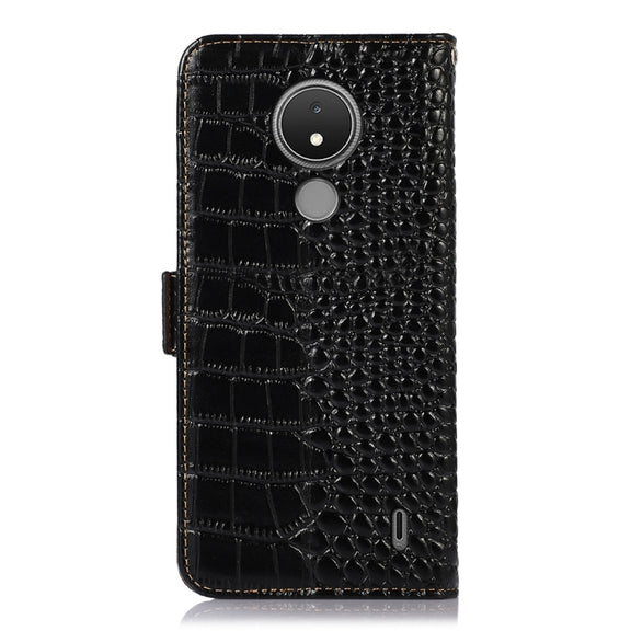 For Nokia C21 Crocodile Top Layer Cowhide Leather Phone Case(Black)