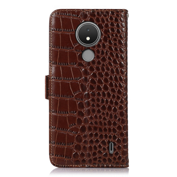 For Nokia C21 Crocodile Top Layer Cowhide Leather Phone Case(Brown)