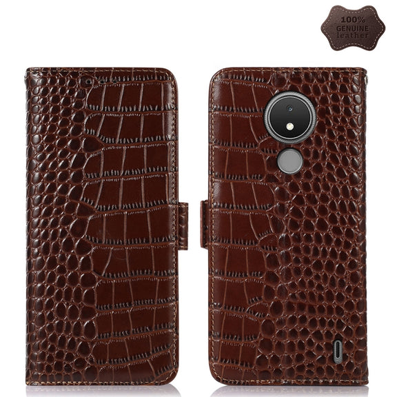 For Nokia C21 Crocodile Top Layer Cowhide Leather Phone Case(Brown)