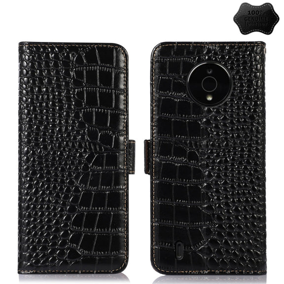For Nokia C200 Crocodile Top Layer Cowhide Leather Phone Case(Black)