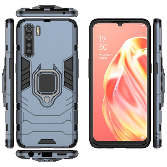 For OPPO A91 PC + TPU Shockproof Protective Case with Magnetic Ring Holder(Navy Blue)