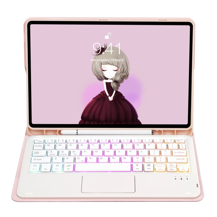 For Samsung Galaxy Tab S8 / S7 A700B-AS Candy Color Backlight Bluetooth Keyboard Leather Tablet Case(Pink)