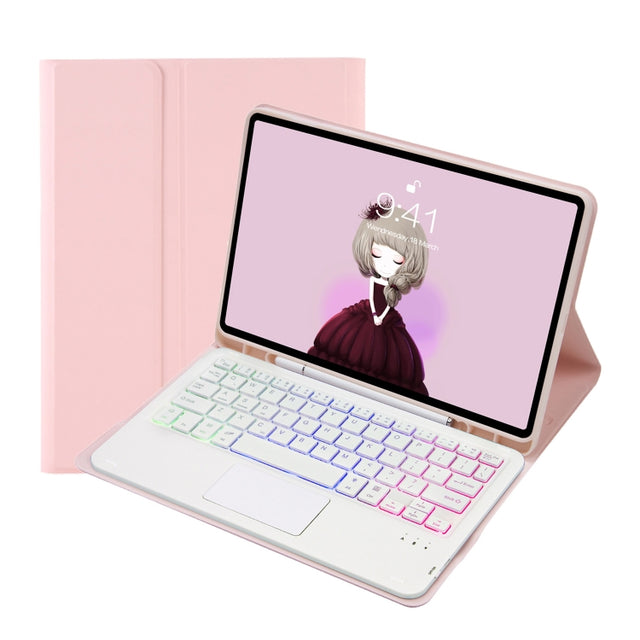 For Samsung Galaxy Tab S8 / S7 A700B-AS Candy Color Backlight Bluetooth Keyboard Leather Tablet Case(Pink)