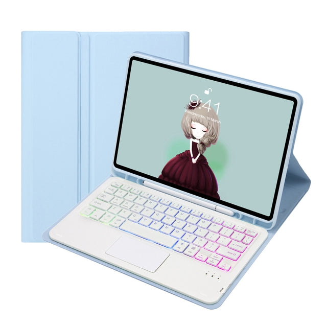 For Samsung Galaxy Tab S8 / S7 A700B-AS Candy Color Backlight Bluetooth Keyboard Leather Tablet Case(White Ice)