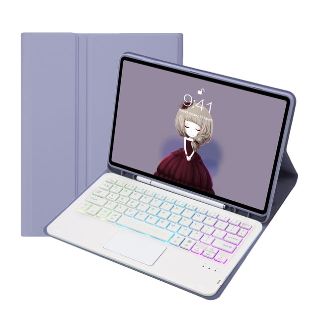 For Samsung Galaxy Tab S8 / S7 A700B-AS Candy Color Backlight Bluetooth Keyboard Leather Tablet Case(Purple)