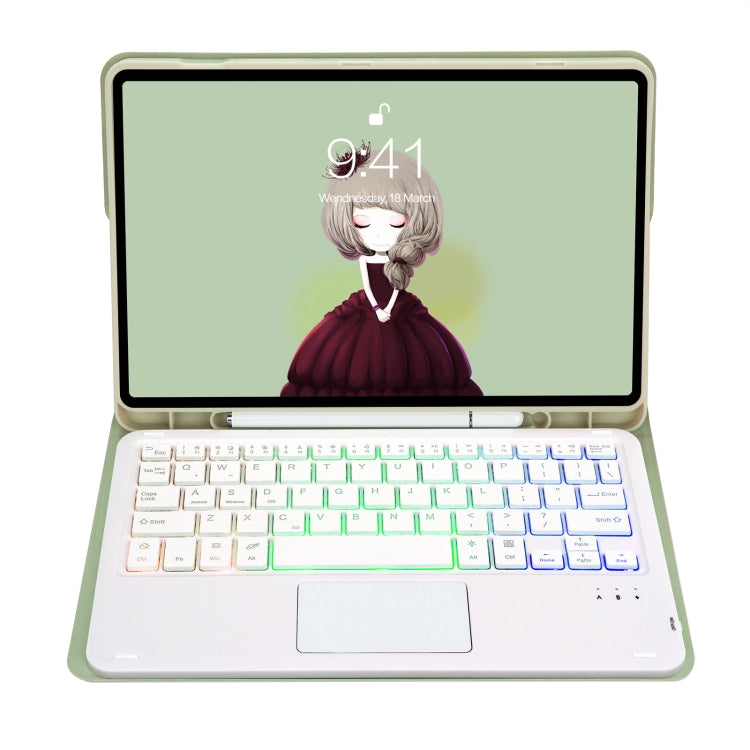 For Samsung Galaxy Tab A8 10.5 (2021) A08B-AS Candy Color Backlight Bluetooth Keyboard Leather Tablet Case(Light Green)