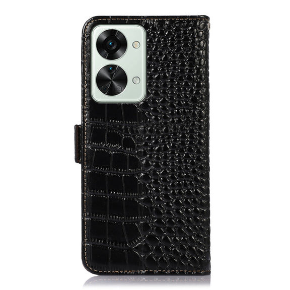 For OnePlus Nord 2T 5G Crocodile Top Layer Cowhide Leather Phone Case(Black)