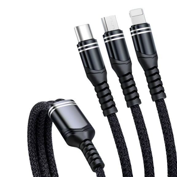 6A 66W 3 in 1 USB to 8 Pin + Micro USB + USB-C / Type-CFast Charging Braided Data Cable(Black)