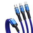 6A 66W 3 in 1 USB to 8 Pin + Micro USB + USB-C / Type-CFast Charging Braided Data Cable(Blue) - Multifunction Cable by PMC TechLife | Online Shopping South Africa | PMC TechLife | Buy Now Pay Later Mobicred