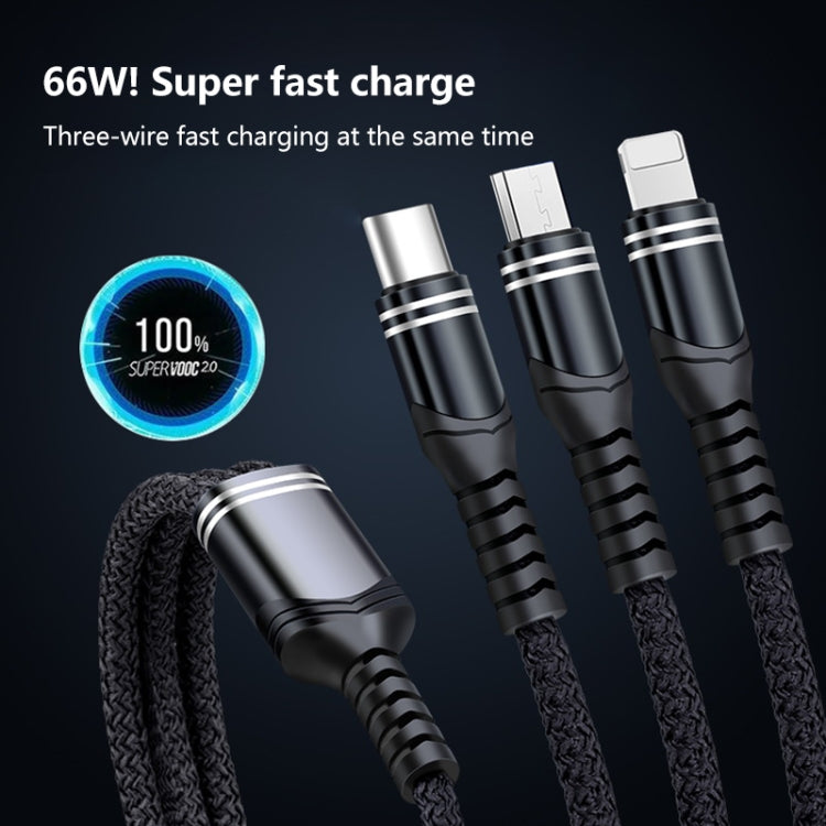 6A 66W 3 in 1 USB to 8 Pin + Micro USB + USB-C / Type-CFast Charging Braided Data Cable(Blue)