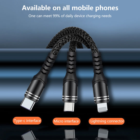 6A 66W 3 in 1 USB to 8 Pin + Micro USB + USB-C / Type-CFast Charging Braided Data Cable(Blue)