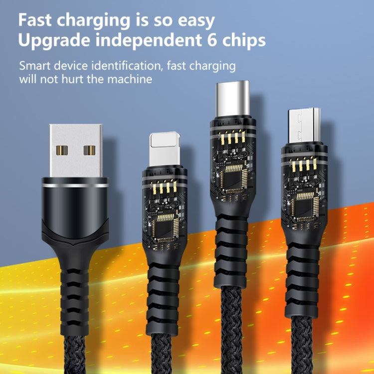 6A 66W 3 in 1 USB to 8 Pin + Micro USB + USB-C / Type-CFast Charging Braided Data Cable(Blue)
